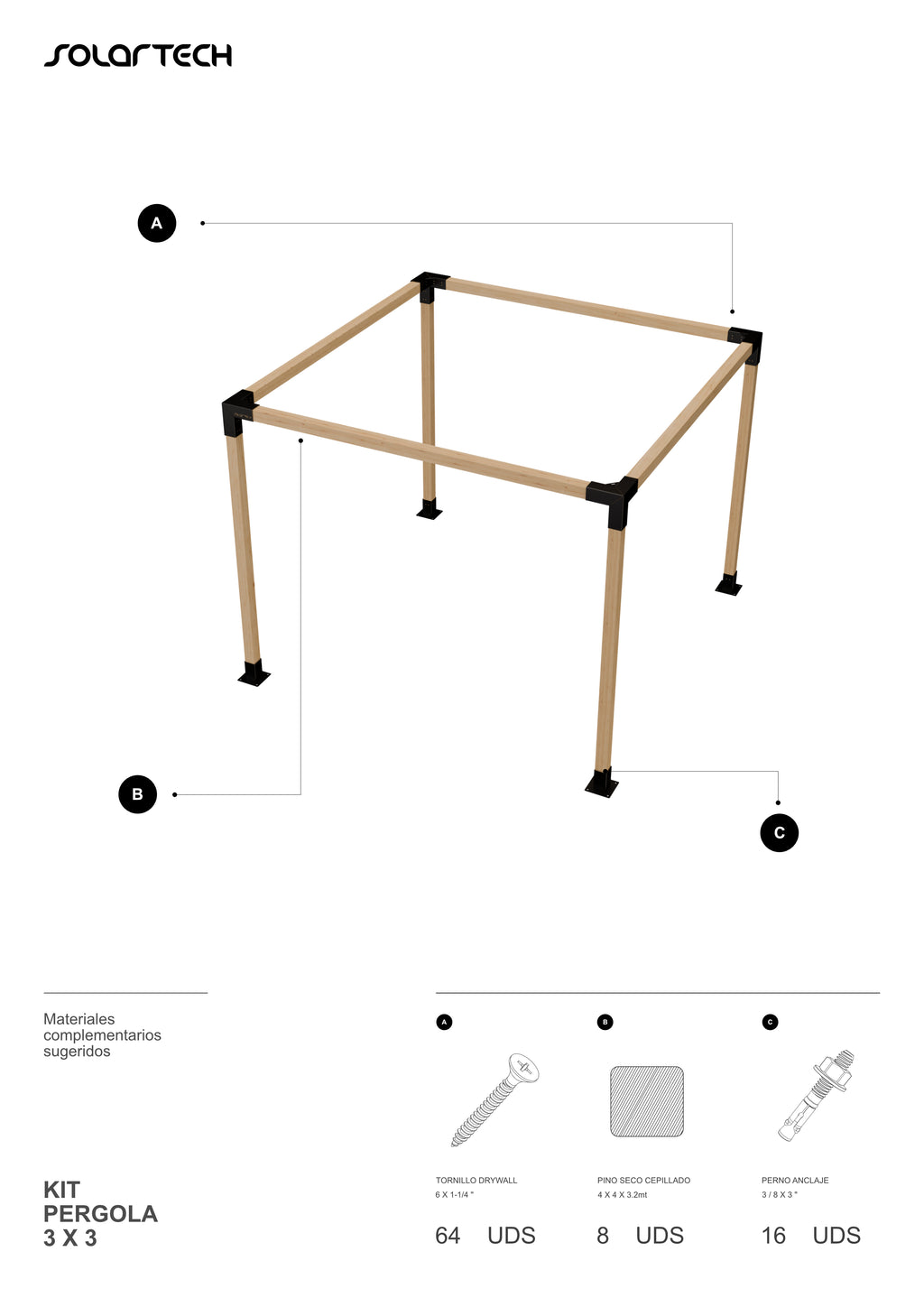 Kit Pérgola 3x3 metros