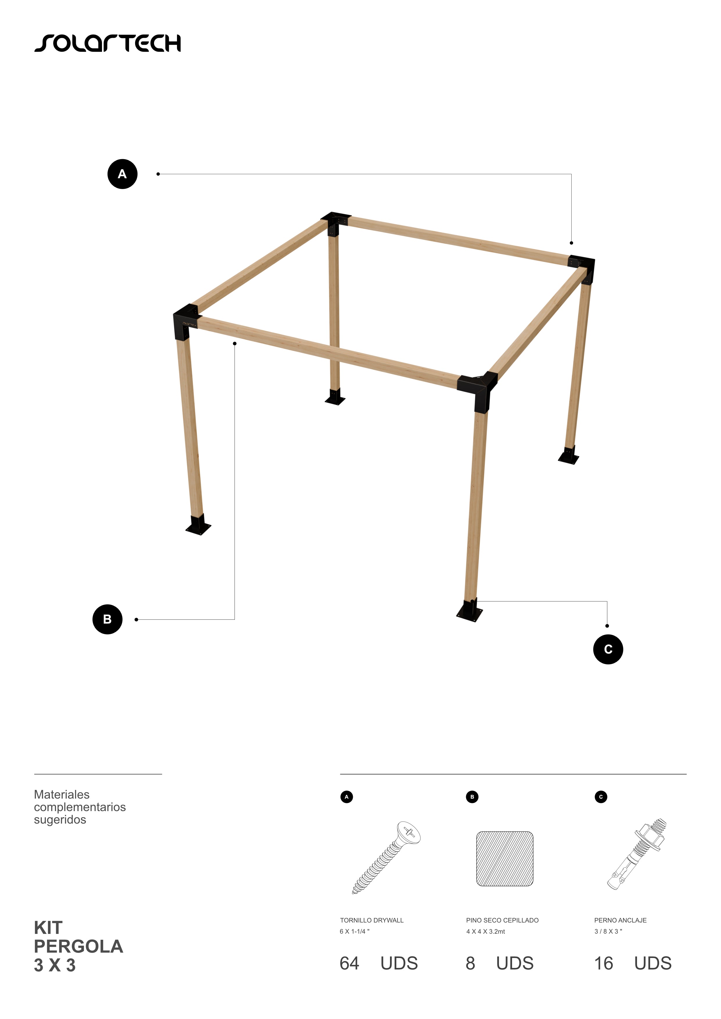 Kit Pérgola 3x3 metros