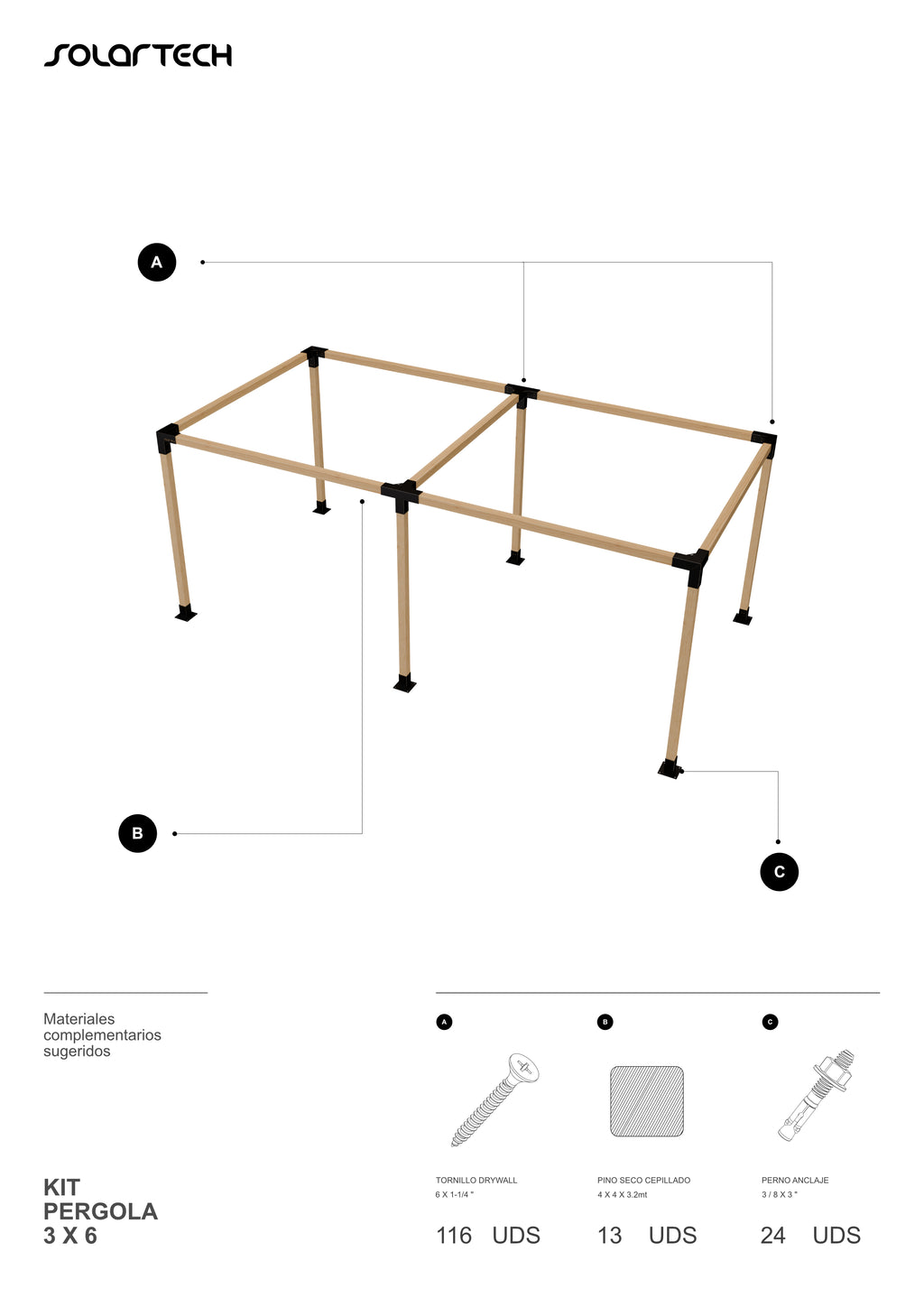 Kit Pérgola 3x6 metros