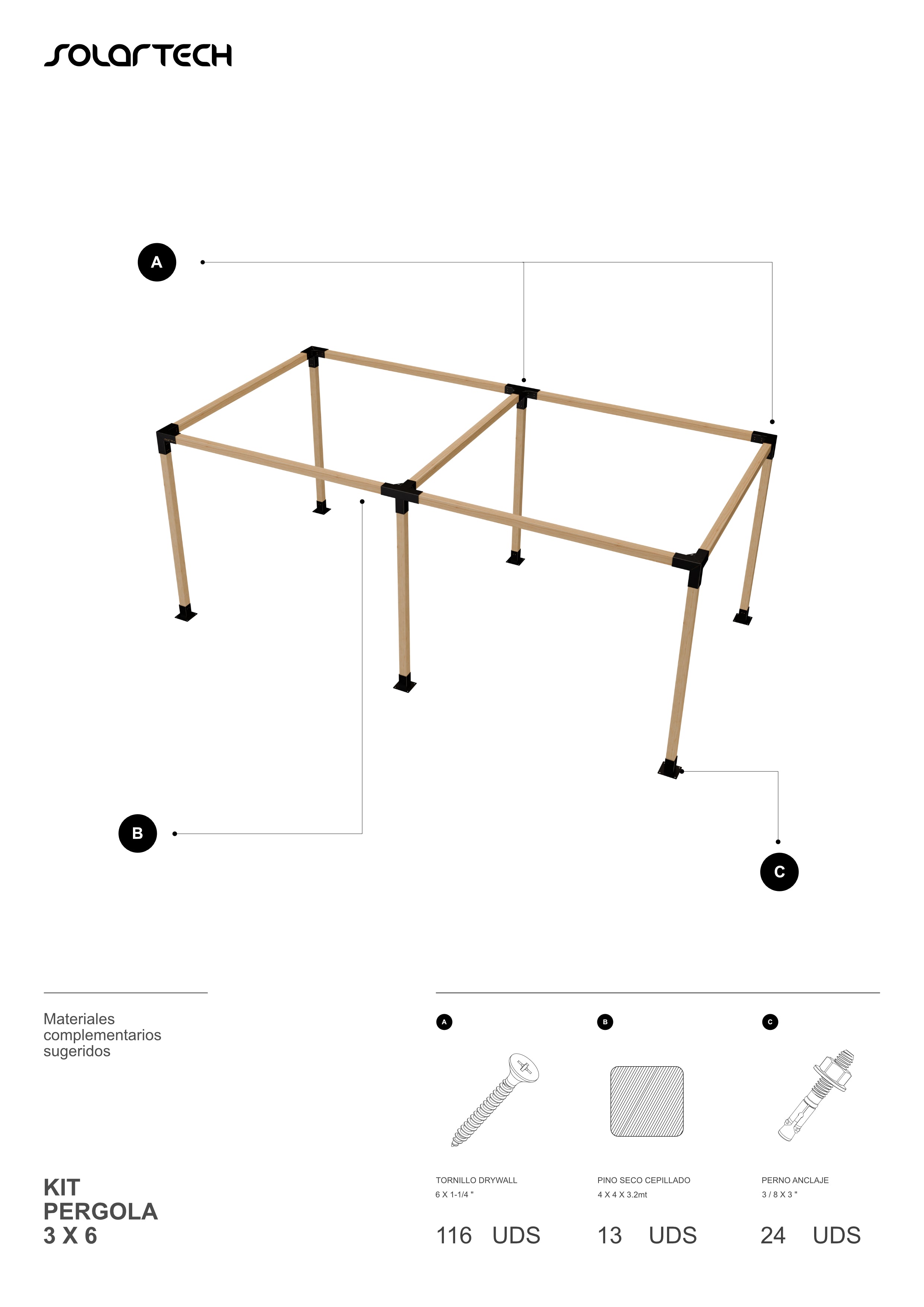 Kit Pérgola 3x6 metros