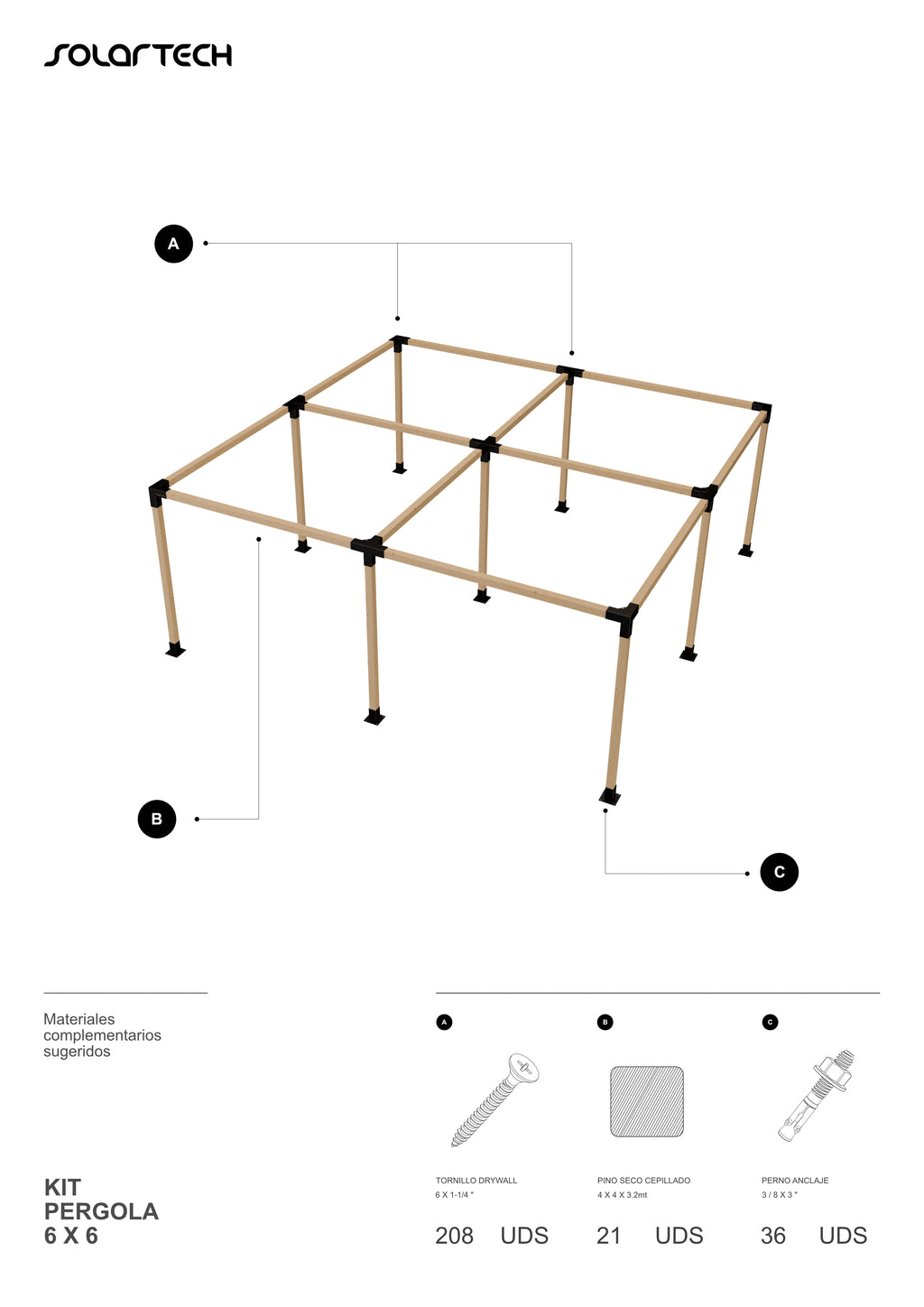 Kit Pérgola 6x6 metros
