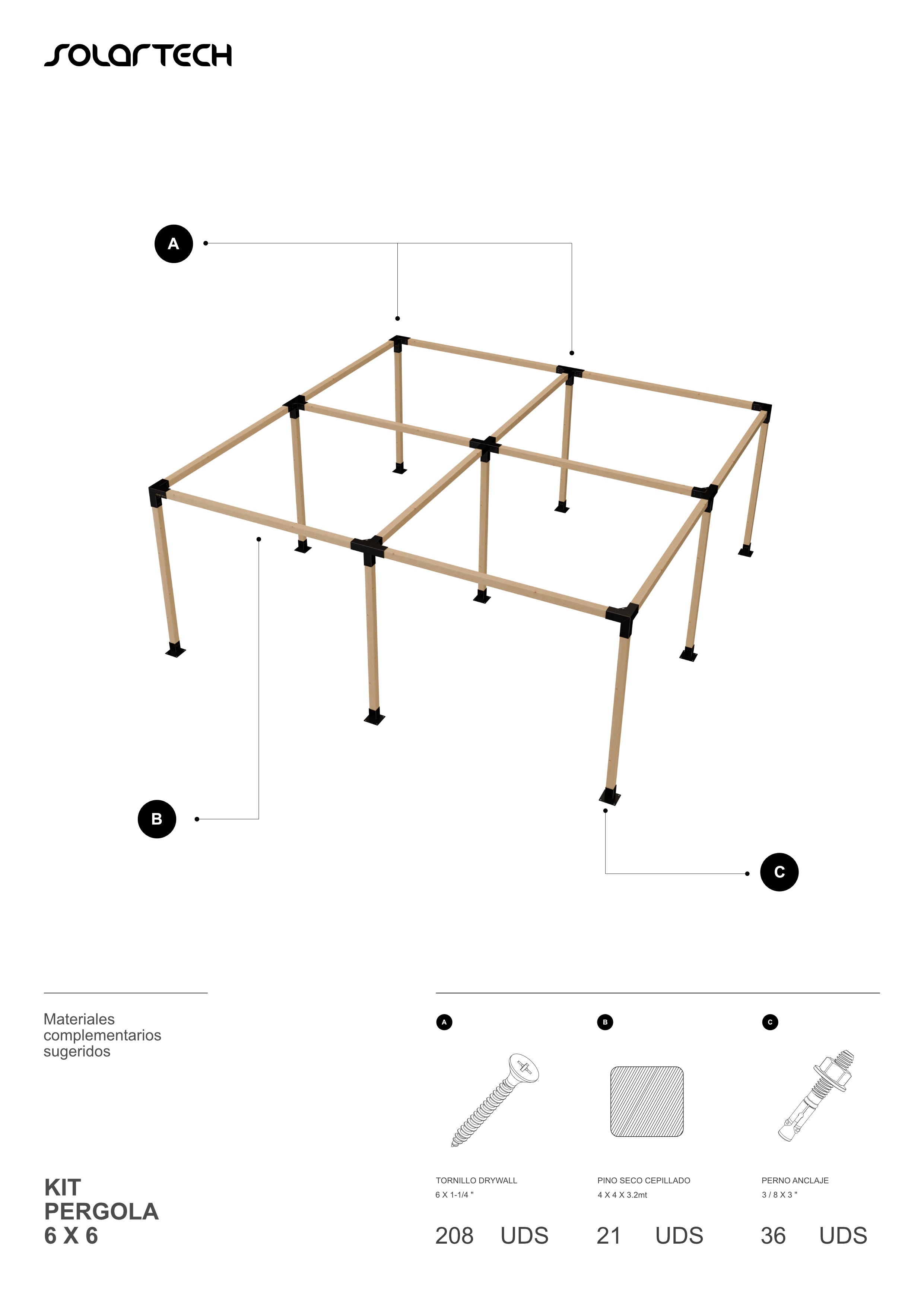 Kit Pérgola 6x6 metros