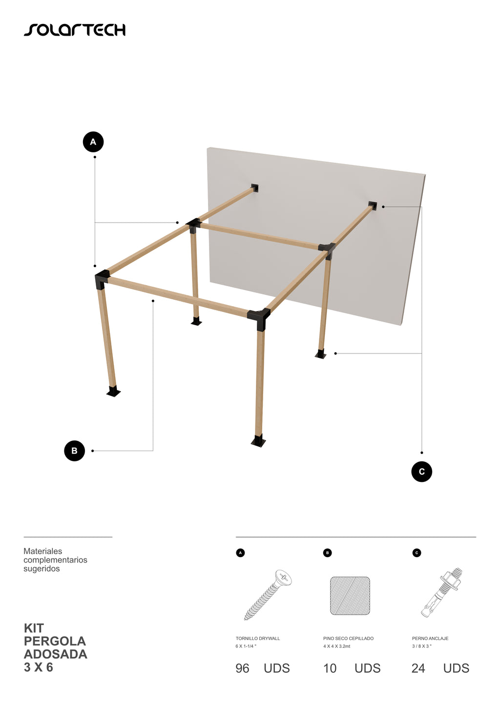 Kit Pérgola Adosada 3x6 metros