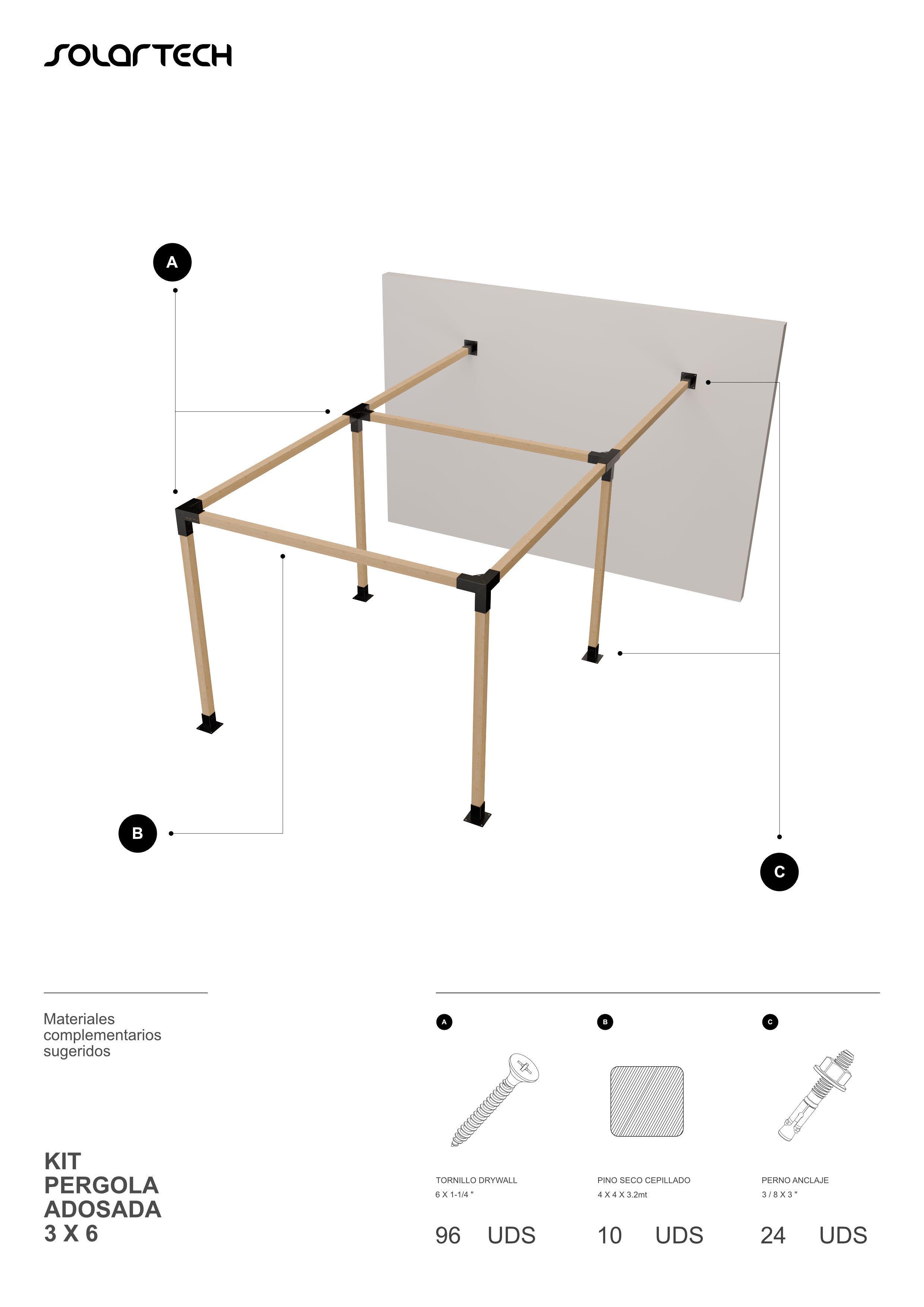 Kit Pérgola Adosada 3x6 metros