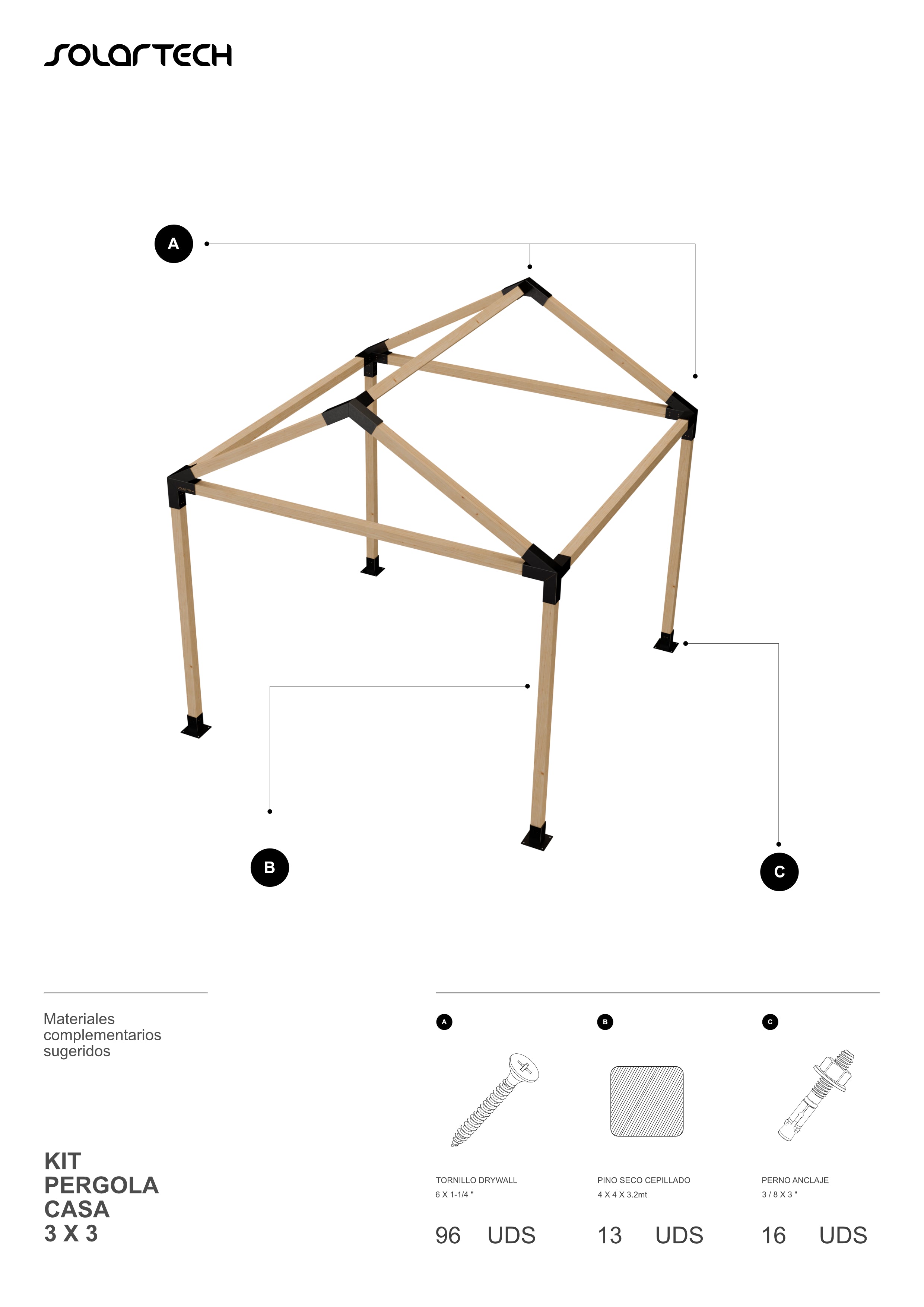 Kit Pérgola Casa 3x3 metros