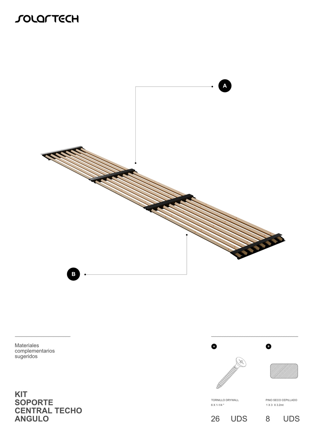Kit Central Techo en Ángulo Palillaje para Pérgola