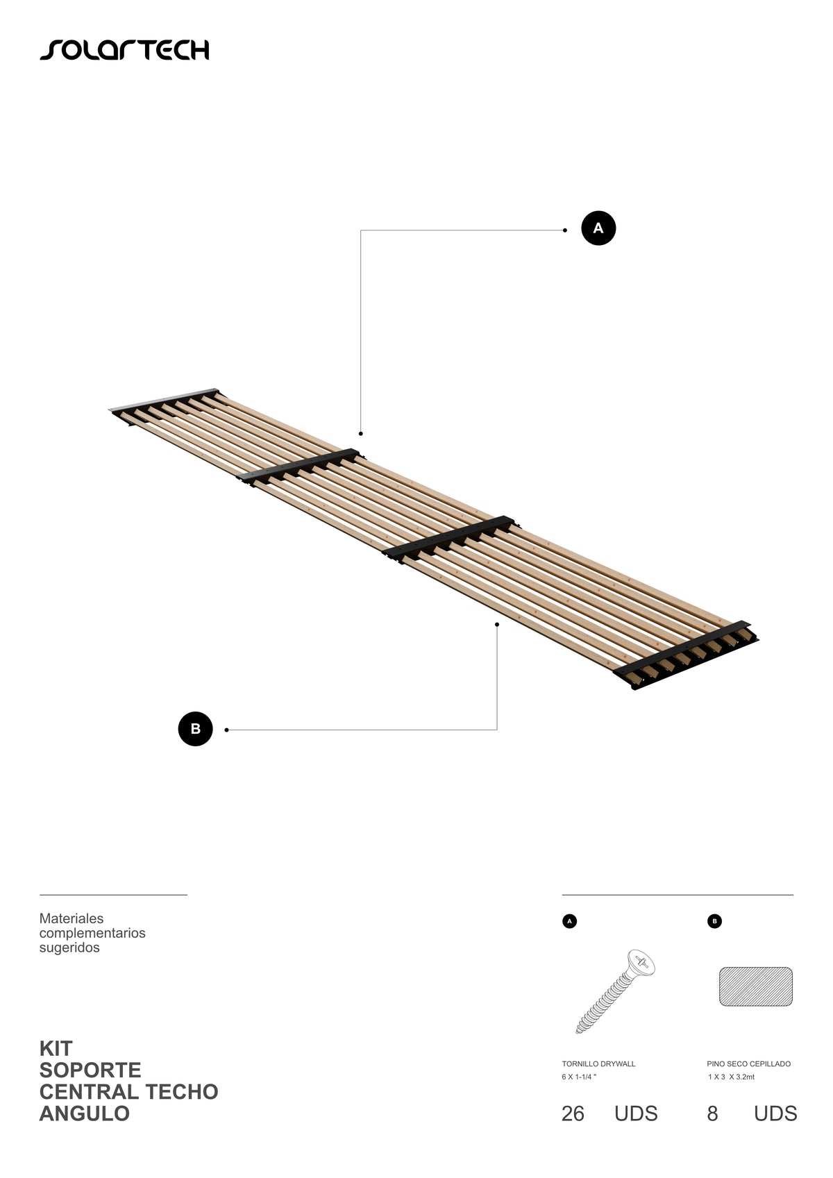 Kit Central Techo en Ángulo Palillaje para Pérgola