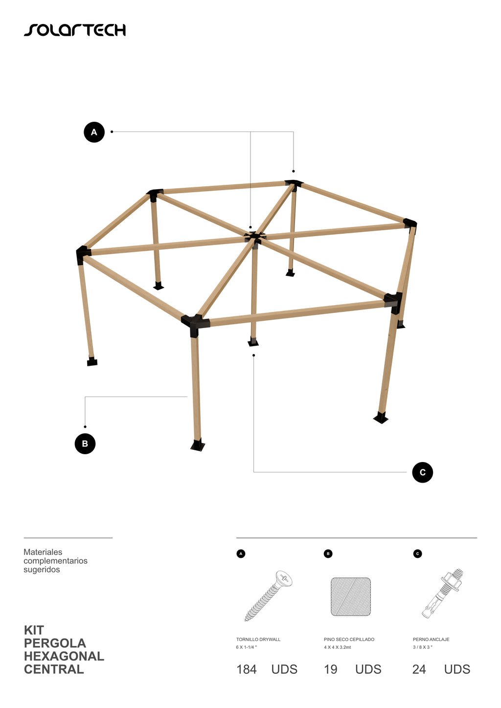 Kit Pérgola Hexagonal con Central