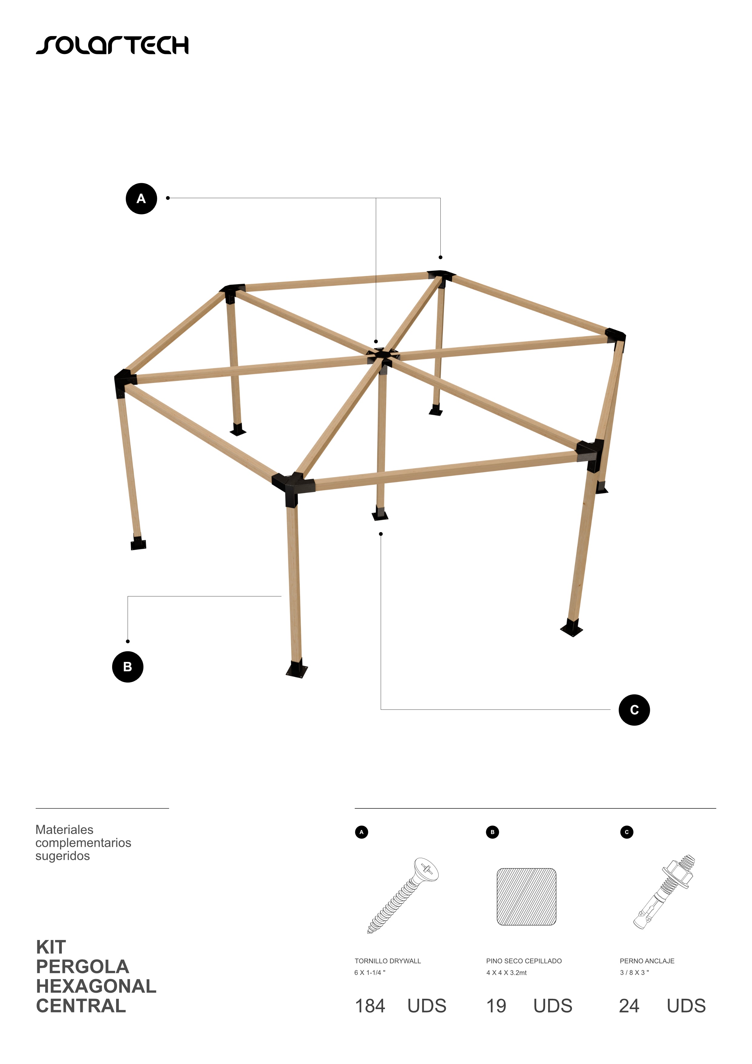 Kit Pérgola Hexagonal con Central