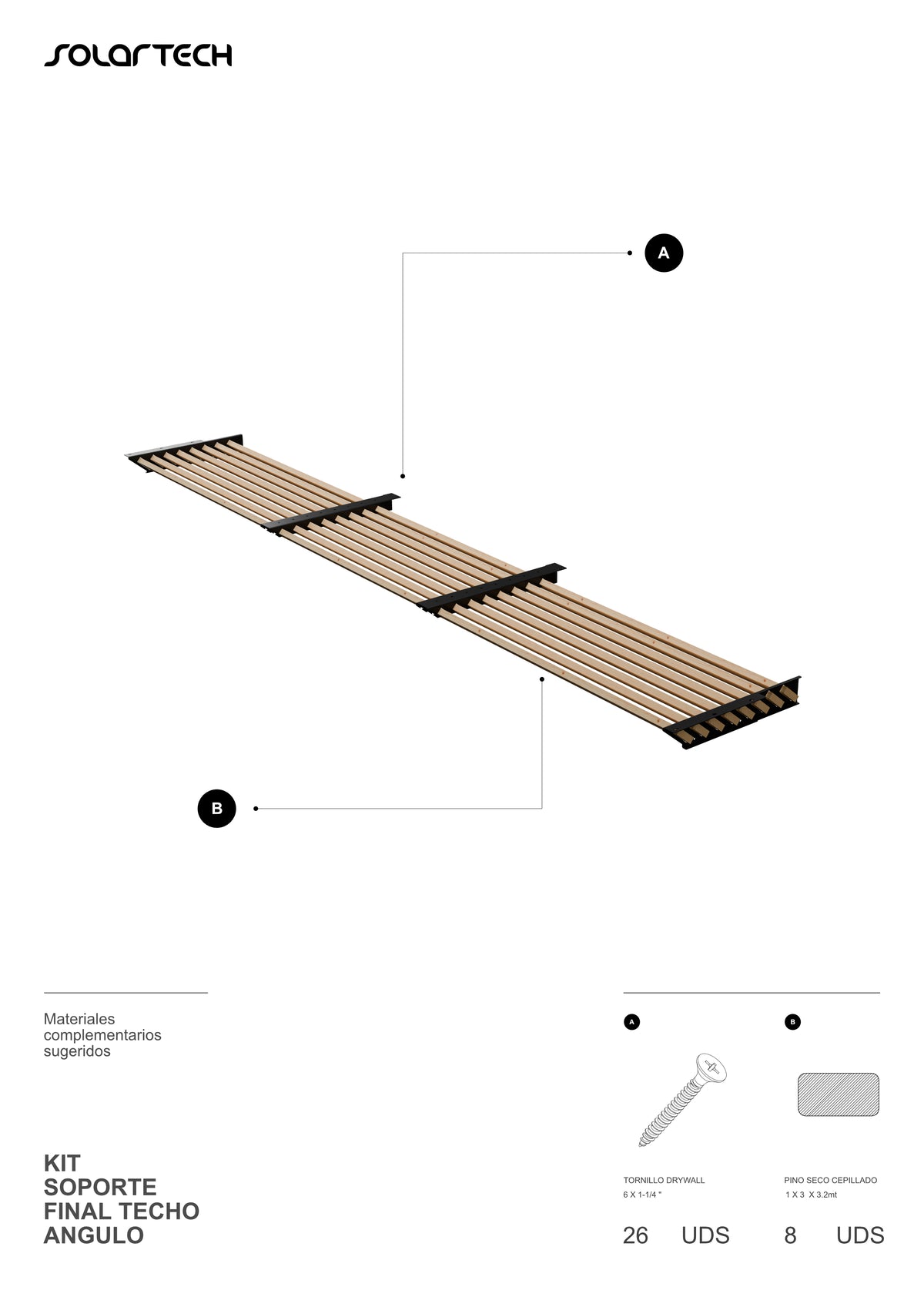 Kit Final Techo en Ángulo Palillaje para Pérgola