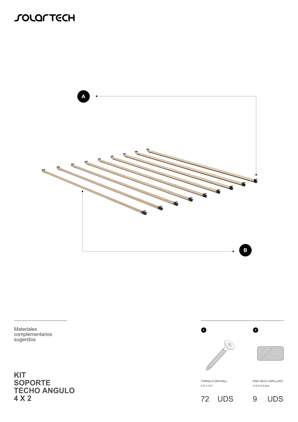 Kit Techo en Ángulo Cierre Completo para Pérgola 3 x 3 mts