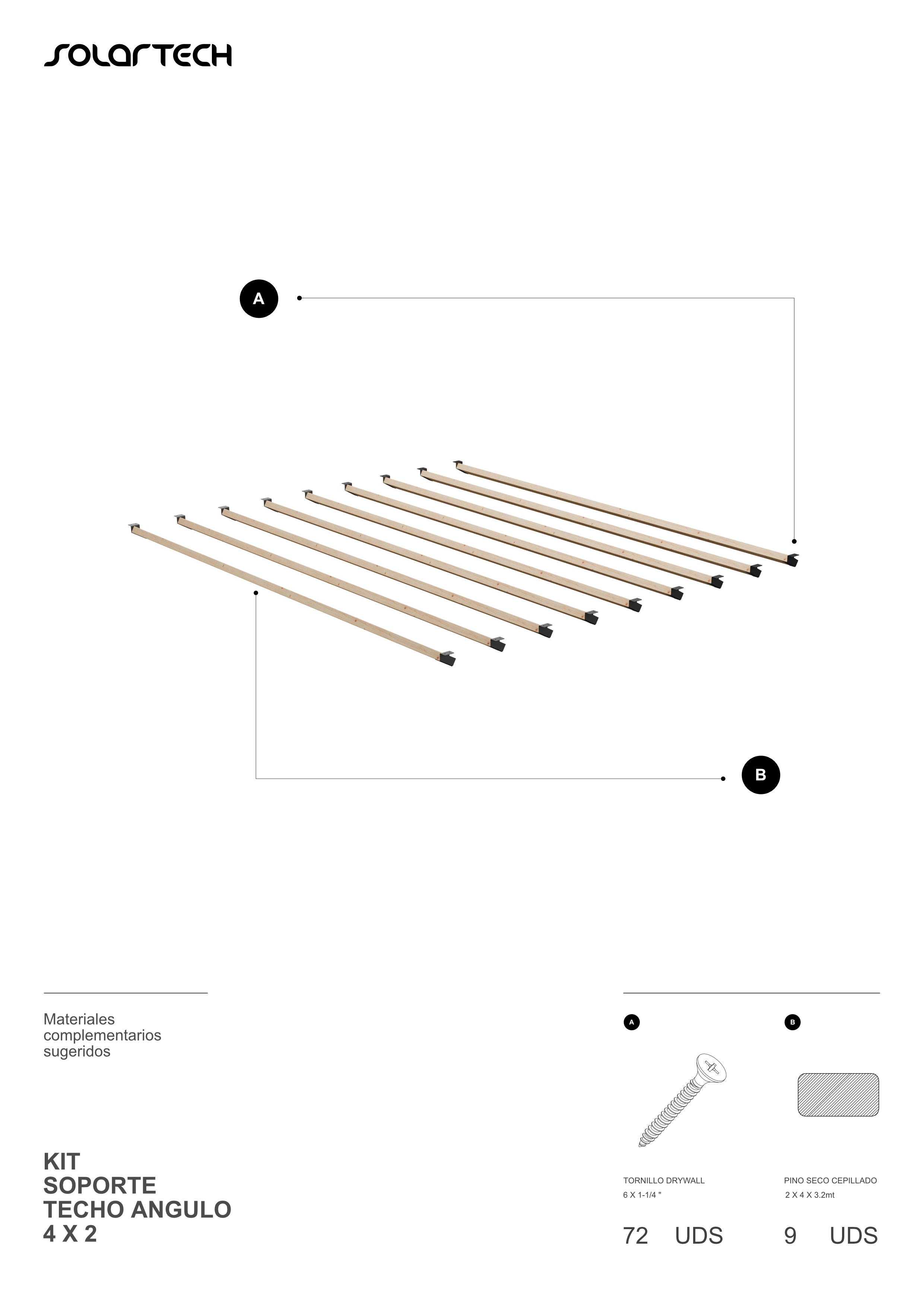 Kit Techo en Ángulo Cierre Completo para Pérgola 3 x 3 mts