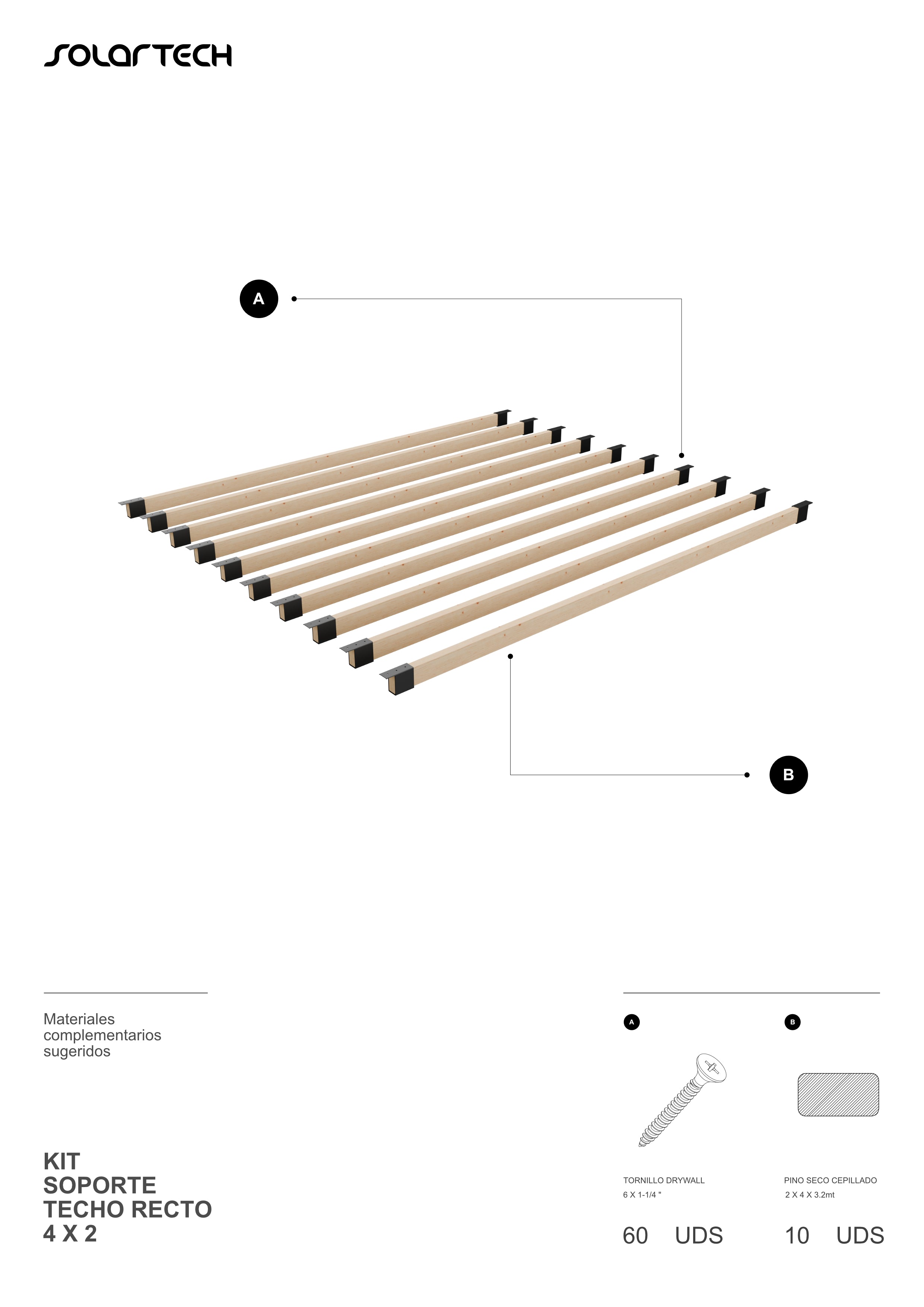 Kit Techo Recto Cierre Completo para Pérgola 3 x 3 mts